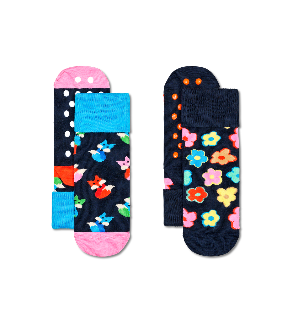 Kids Antislip 2-Pack Fox &amp; Flower Socks